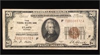 1929 National $20 Bill Atlanta Ga Brown Seal