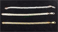 Jewelry, three herringbone sterling bracelets,