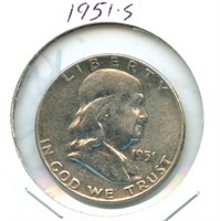 1951-S Franklin Silver Half Dollar