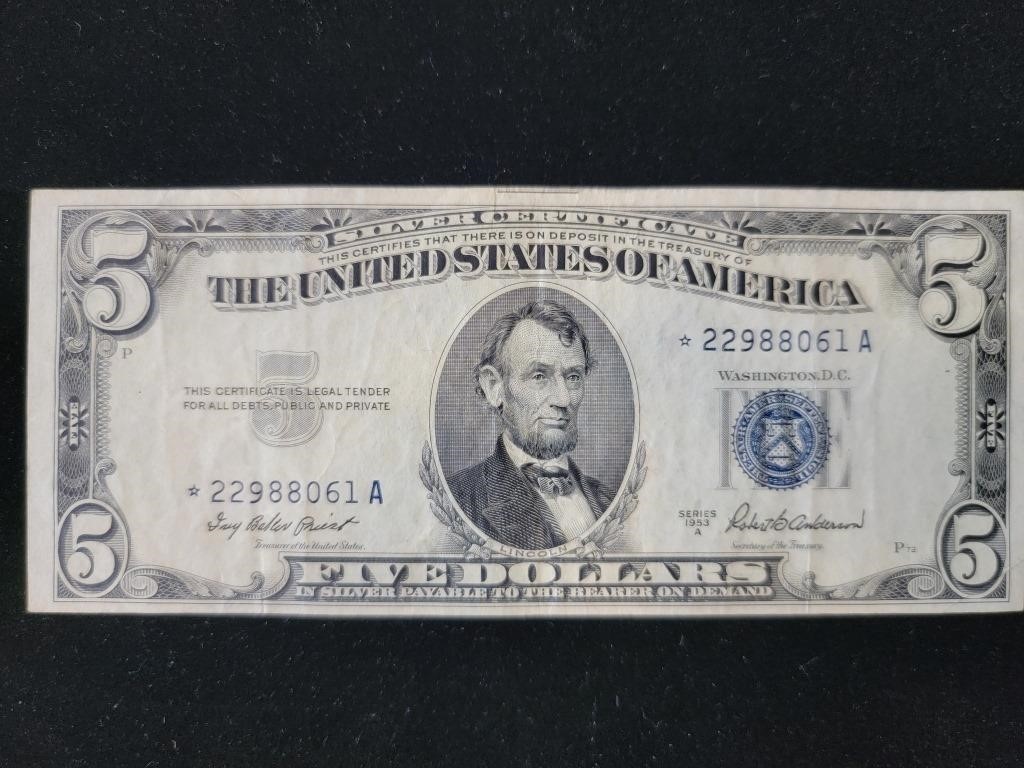 1953 $5 Silver Cert FR-1656* Star Note