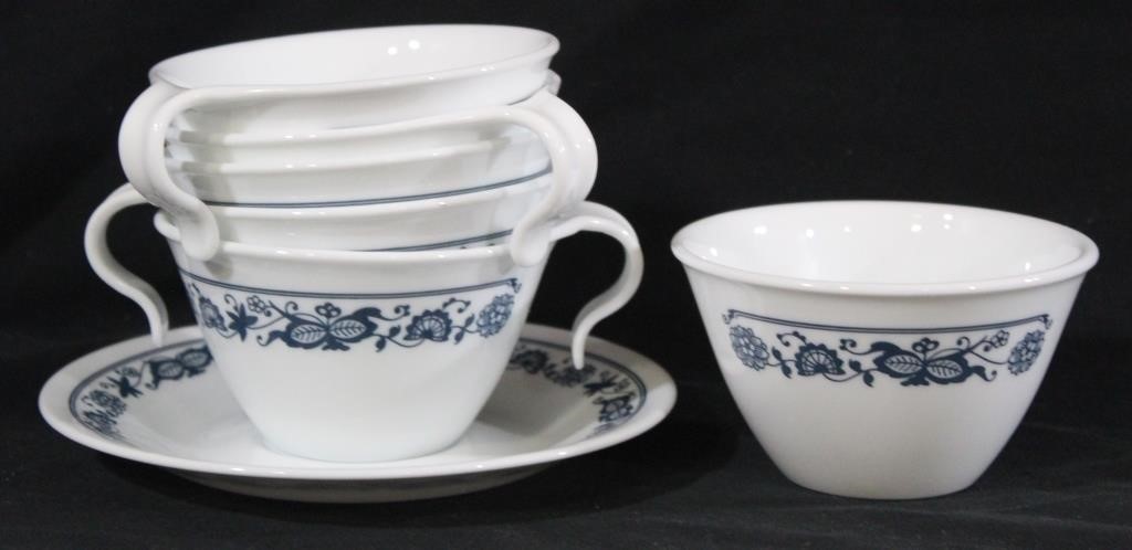 Corelle Blue Onion Cups, Saucer, Sugar Bowl