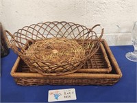 ONE WICKER BASKET AND TWO WICKER TRAYS