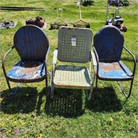 3pc Steel Chairs (2) blue & (1) green