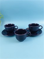 Fiesta Set of 5, 3 Tea Cups & 2 Saucers - Purple