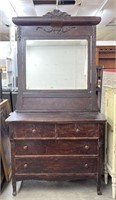 Antique Four Drawer Dresser With Mirror