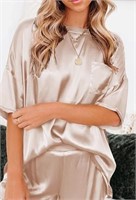Women's Short Sleeve Satin Pajama Set, M
