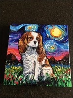 CAN SHIP: "Starry Night Dog" Canvas Painting