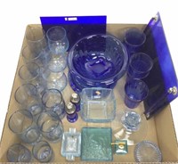 Assorted Blue Glassware, Ashtrays, Cups