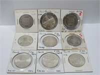 9 Silver Coins, Switzerland 5 Francs