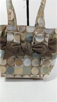 Dot Pattern Tapestry Purse with Brown Leather Bow