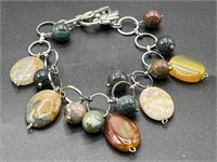 Silver-toned natural gemstone bracelet