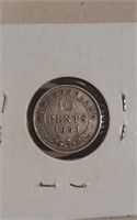 1941 NFLD Sterling 10 Cents EF45