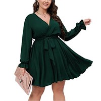 SCOMCHIC Womens Plus Size V Neck Mini Dress Long