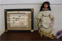 Framed Print & Porcelain Indian Doll