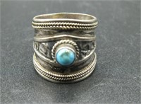 STERLING SILVER & TURQUOISE WIDE BAND RING