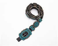 Nickel Silver Cluster Turquoise Custer Belt