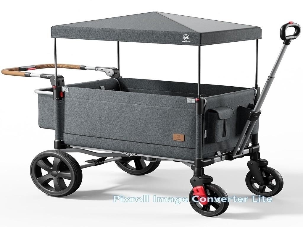 Side-Unzip Wagon Stroller for 2 Kids, Adjustable H