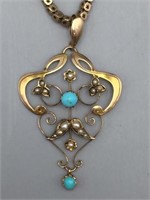 9kt Turquoise/seed pearl Lavalier