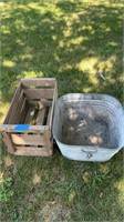 Vintage square Wash tub and wood crate