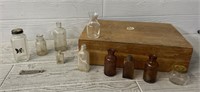 Wooden Box W/ Medicine Bottles