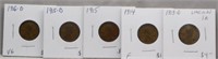 (5) Early Lincoln Cents. Dates Include: 1913-D,