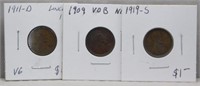 (3) Early Better Lincoln Cents. Dates Include: