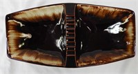 Vintage 12" Brown Drip Glaze Pottery Ashtray MCM