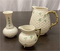 Lot of Three Belleek Shamrock Pattern Glassware