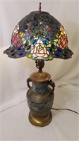 Champlevé Lamp Enamel w Stained Glass Shade
