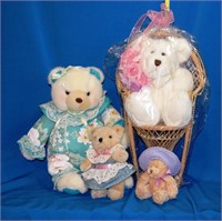 Wicker Doll/Bear Chair and Bears