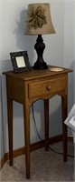 Oak Single Drawer Side Table, Lamp and Decor