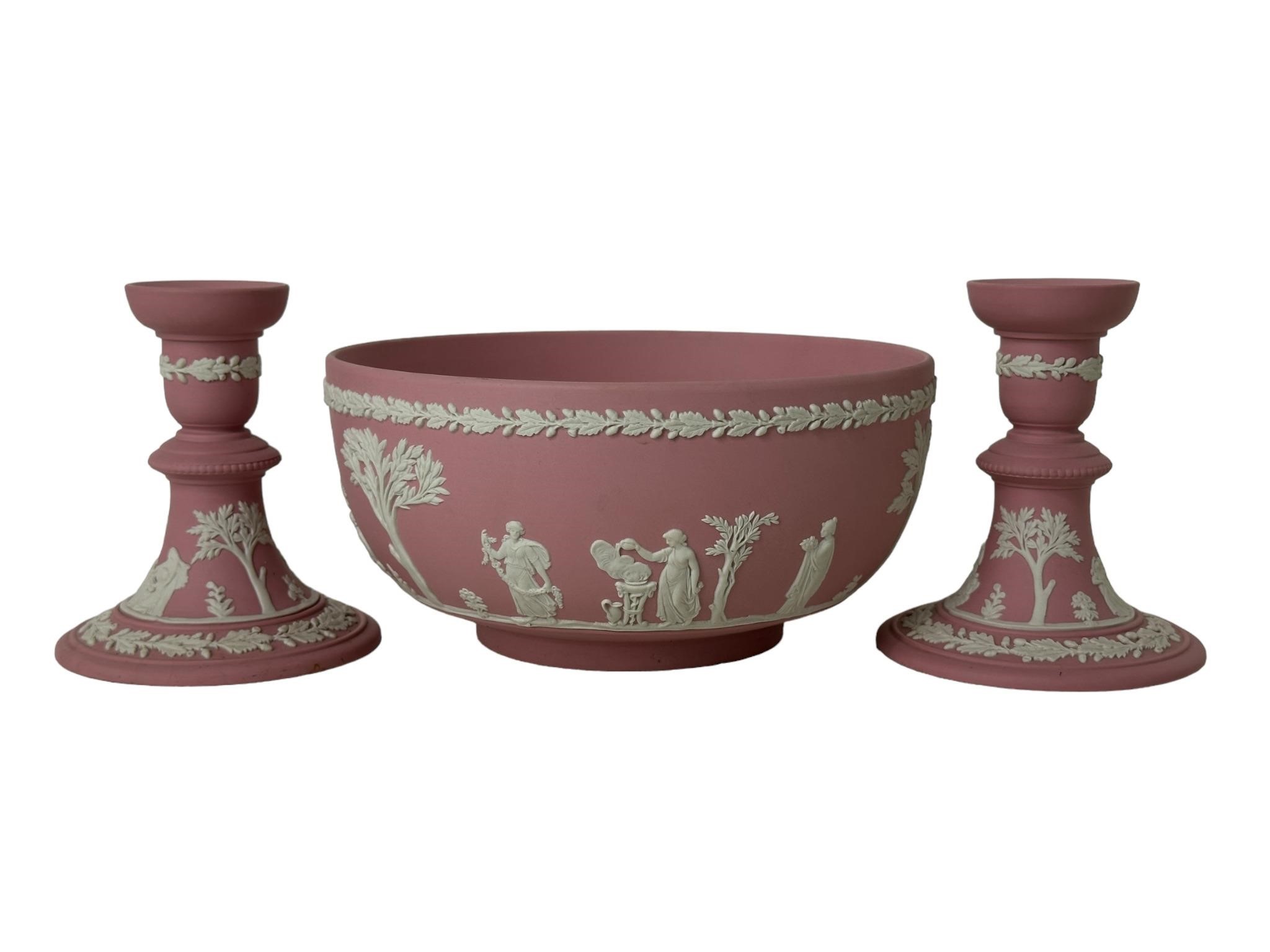 Set of 3 Pink Wedgwood Jasperware Pieces