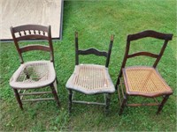 3 CANE BOTTOM CHAIRS- MISMATCHED NEED TLC