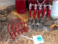 NICE RED UTENSILS WITH HOLDER AND NAPKIN
