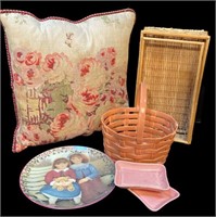 Wicker Tissue Box and Throw Pillow