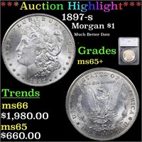 *Highlight* 1897-s Morgan $1 Graded ms65+