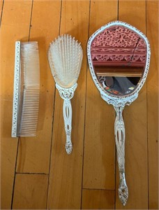 3 Piece Ornate Comb Brush And Mirror Set