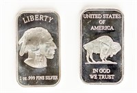 Coin 2 Silver Bars 1 Troy Ounce Each  Liberty