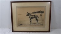 Antique Framed Horse Print Signed by