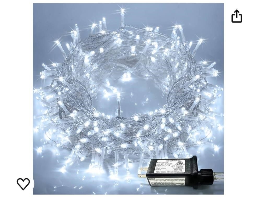 600 LED Christmas Lights Clear Wire, 8 Modes