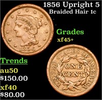 1856 Upright 5 Braided Hair Large Cent 1c Grades x