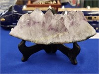 AMETHYST AND CRYSTAL GEODE WITH STAND