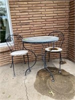 GLASS PARIO TABLE AND 2 CHAIRS