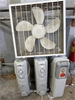 3 Oil Heaters & 1 Box Fan