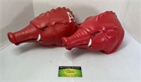 2 Plastic Arkansas Razorback Hats