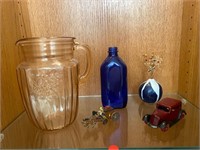 Pink depression glass pitcher and more