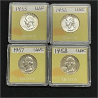 4 Washington Silver Quarters (55,56,57,58)