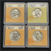 4 Washington Silver Quarters (62,63,63S,64)