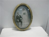 Antique Framed Convex Glass Photo See Info