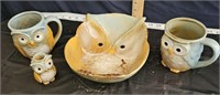 owl bowl,2 mugs & tooth pick holder